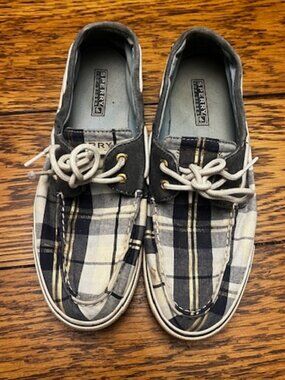 Sperry Top Sider Boat Shoes Women's 9.5 Plaid Canvas Lace Up Comfort, Ex Cond!